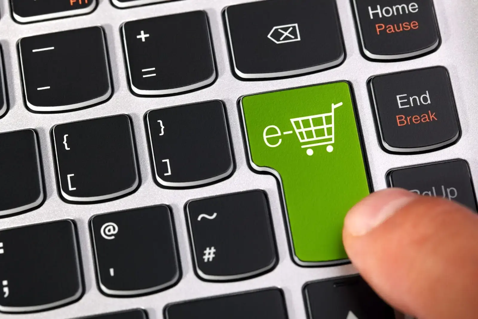 A keyboard enter key symbolizes how a smooth checkout relies on robust platforms like RUSH's eCommerce.