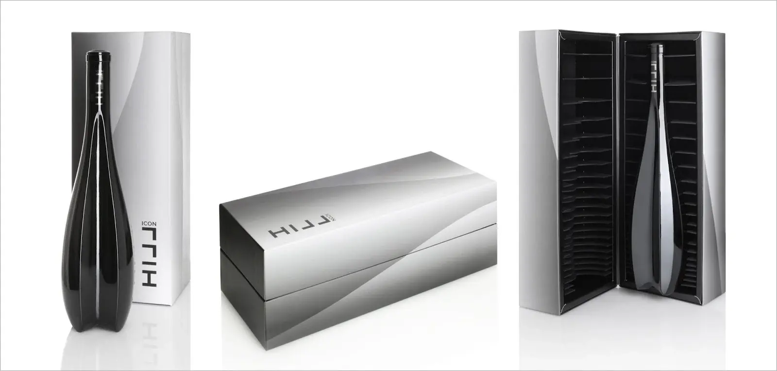 Leo Hillinger wine packaging has a minimalist design with its black glass and no label.