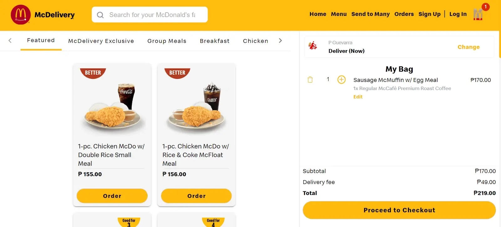 Screenshot of the McDonald's delivery website, showcasing their clear and transparent cost breakdown.